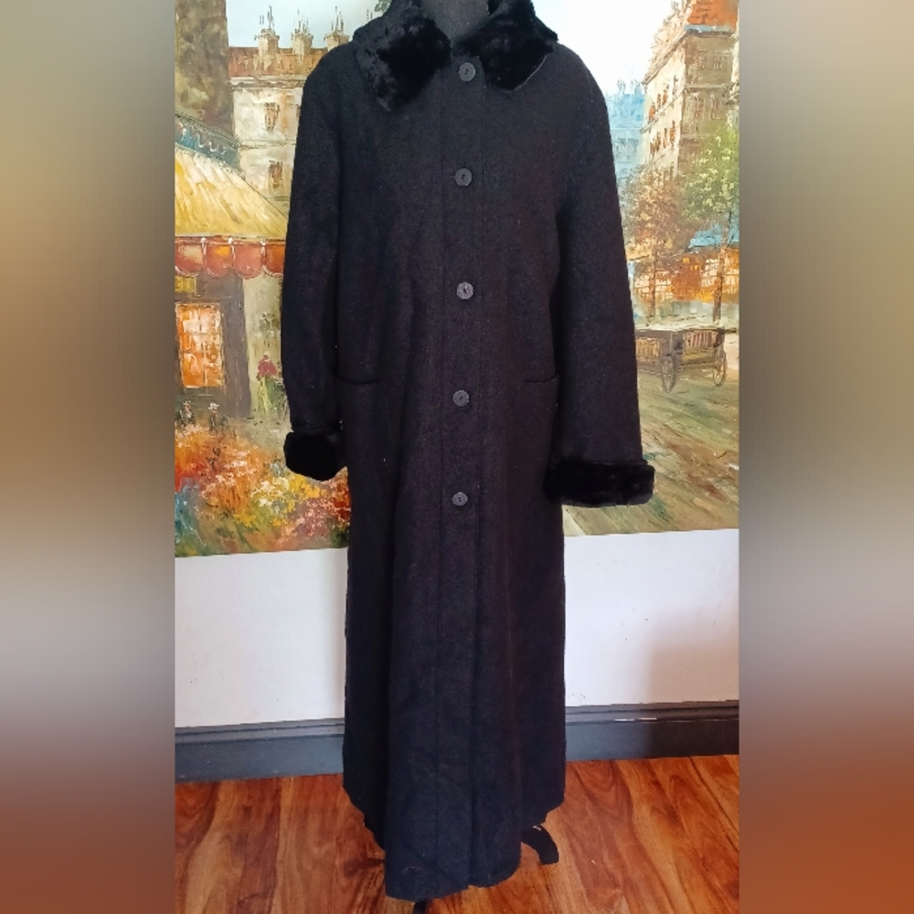 Hilary Radley Black Wool Long Coat.